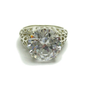 Sterling silver ring solid hallmarked 925 with 14mm round cubic zirconia