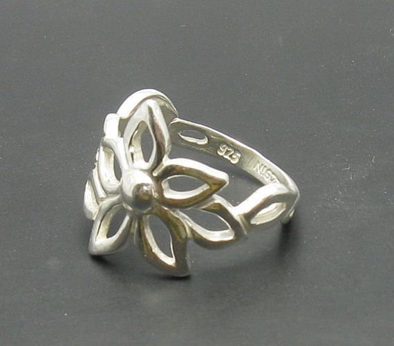 Anello Floreale Regolabile In Argento Sterling, Fatto A Mano In Argento 925 - Italia - Foto 4
