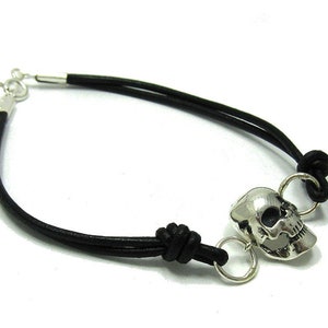 B000136 Sterling Silver Bracelet Skull 925 Leather image 2