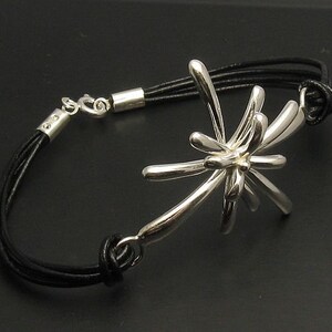 Extravagant Sterling Silver Bracelet With Natural Leather Solid Genuine Stamped 925 image 3