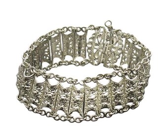 Bracelet Ancien En Argent Massif 925 - Mailles Tressées, Style Rétro, Très Bon état