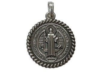 Pendentif Saint Benoît en argent massif, poinçonné 925