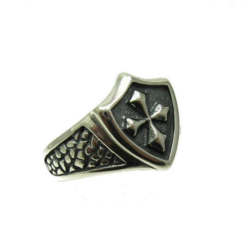 R001324 Bague Argent Massif 925 Chevalier Croix image 2