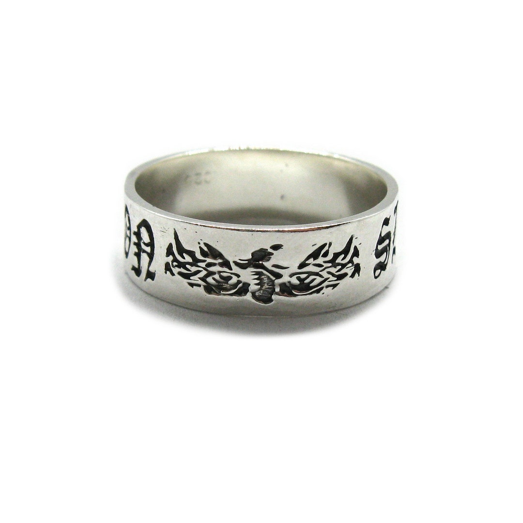 Sterling Silver Ring 7mm Band Solid Hallmarked 925 Dragon