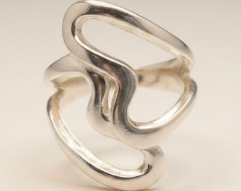 Sterling Silver Ring Two Hearts Solid Hallmarked 925 Nickel Free