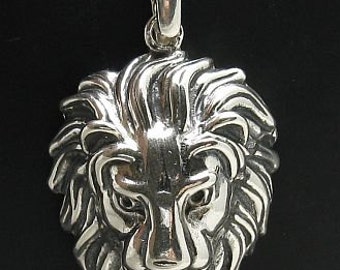 PE000665 Sterling silver pendant  solid 925 Huge Lion Head Heavy 3D