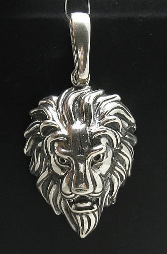PE000665 Sterling silver pendant solid 925 Huge Lion Head | Etsy