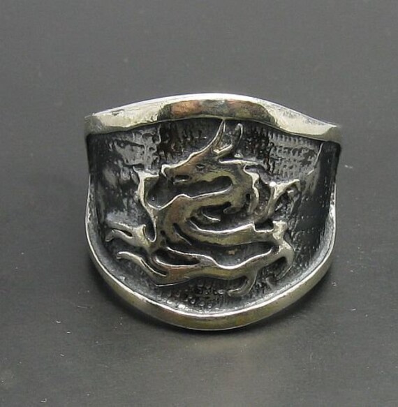 Anello In Argento Sterling Fatto A Mano Con Drago: Gioielli Gotici Mitologici, Taglia 9 - Italia - Foto 8