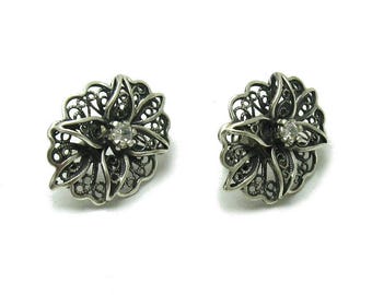 Sterling Silver Filigree Earrings With Cubic Zirconia Hallmarked 925 Nickel Free