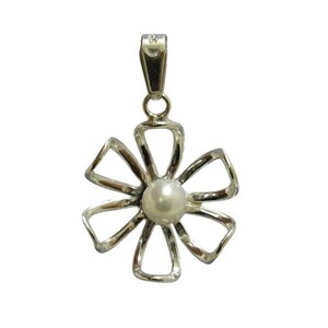 Elegant Sterling Silver Flower Pendant with 6mm Synthetic Pearl - Solid 925 Silver, Approx. 2.7g, 2.0mm Diameter, Nickel-Free