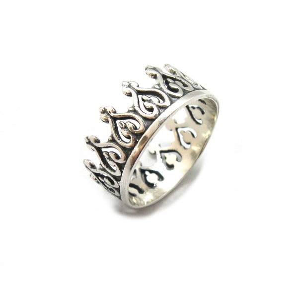 Anillo de plata de ley maciza con corona y sello R001935
