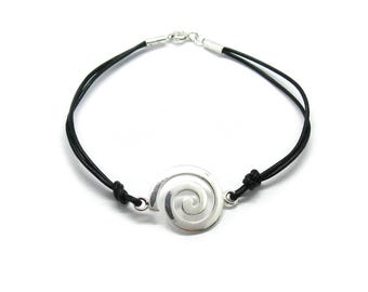 Sterling silver bracelet stamped 925 Spiral with natural leather