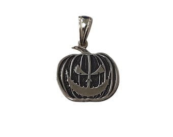 Colgante de calabaza de Halloween en plata de ley – 19 x 18 mm – Colgante de Jack O’Lantern con sello 925