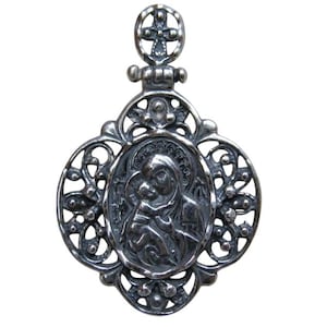 Sterling Silber Ortho-Jungfrau Maria Anhänger | Filigrane Eleusa Icon 925 Handgemachter Christlicher Schmuck