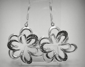 Sterling Silver Earrings Flowers Dangling Solid Genuine Hallmarked 925 Nickel Free