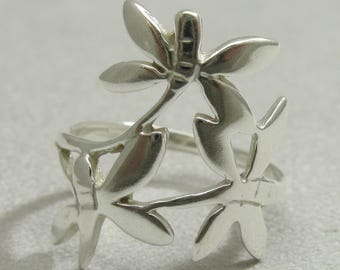 Sterling Silver Three Dragonfly Ring Stamped 925