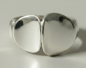 Sterling Silver Double Dome Ring, Modernist Pebble Design