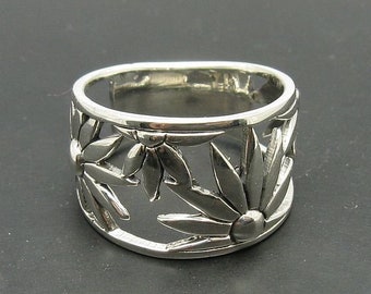 R000671 Bague Argent Massif 925 bande fleur