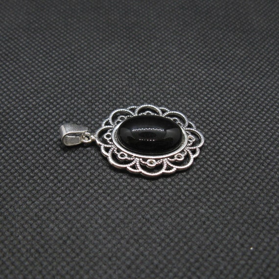 Pendentif Onyx Argent 925/1000 - Pierre Noire - Poinçonné - Neuf Avec étiquettes - Bijou élégant