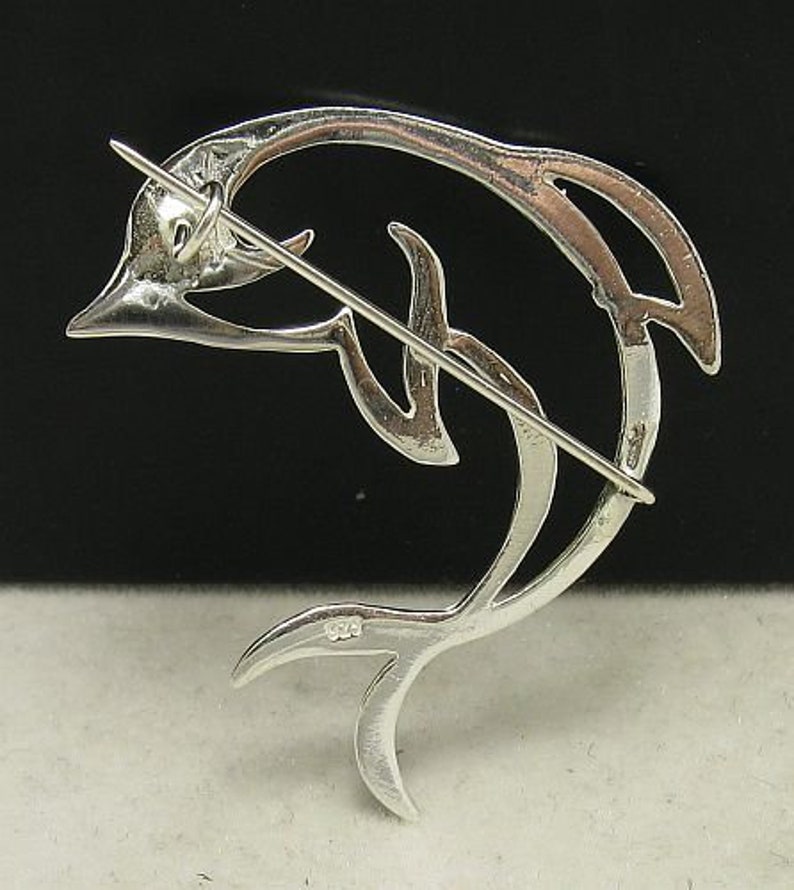 A000015 STERLING SILVER Brooch Solid 925 Dolphin image 2