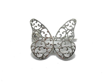 A000146 Genuine sterling silver filigree brooch Butterfly solid 925