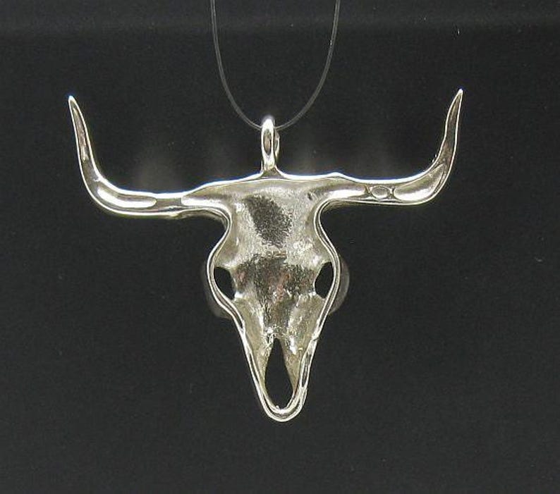Sterling Silver Pendant Bull Skull Solid Stamped 925 Nickel Free image 3
