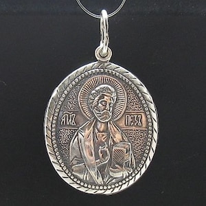 PE000635 Sterling silver pendant   solid 925 Saint Peter orthodox handmade