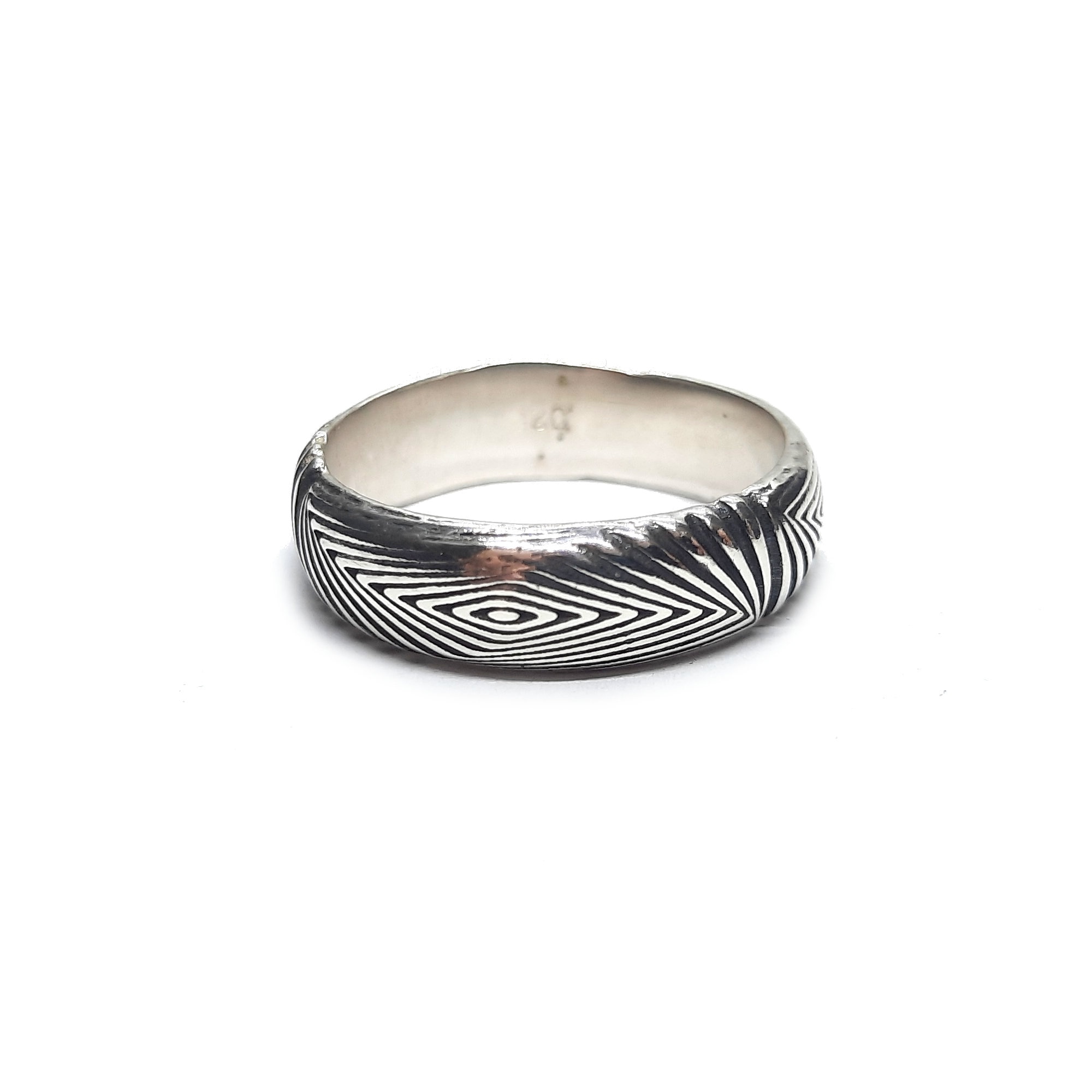 Silver Patterned Rings Sterling Silver Ring Abstract Pattern Band 6.5mm Wide Genuine Solid ...