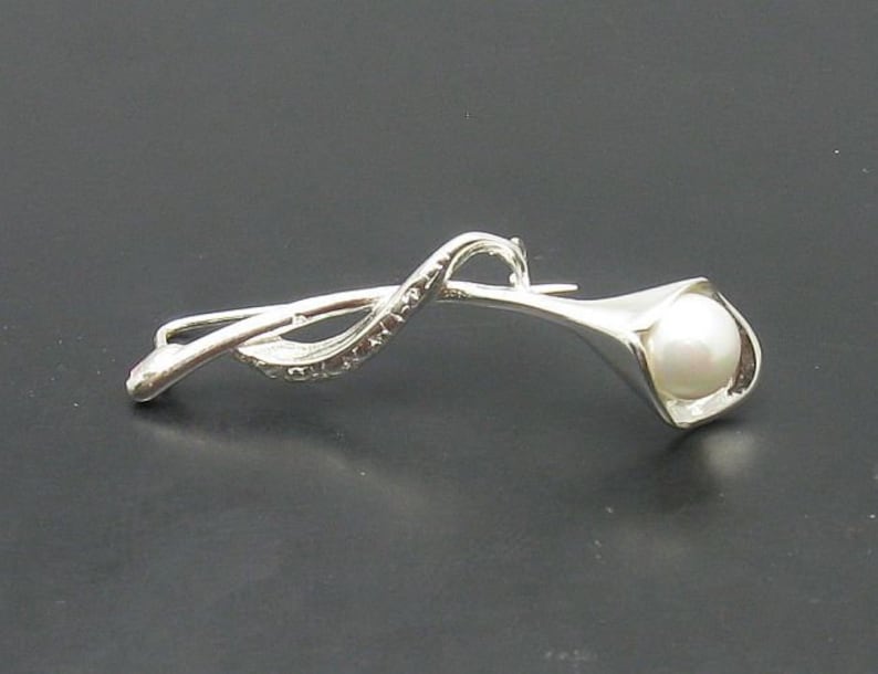 A000008 STERLING SILVER Brooch 925 Flower Pearl image 1