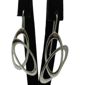 Long Sterling Silver Earrings Ellipses on Hooks Solid Hallmarked 925 Nickel Free