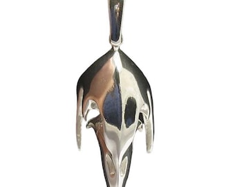 Colgante de calavera de pájaro en plata de ley 925 – Tótem de cuervo, joyería gótica – Sólido pesado de 20 g