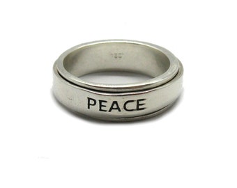 R001848 Sterling zilveren ring spinner band Peace massief gekeurd 925