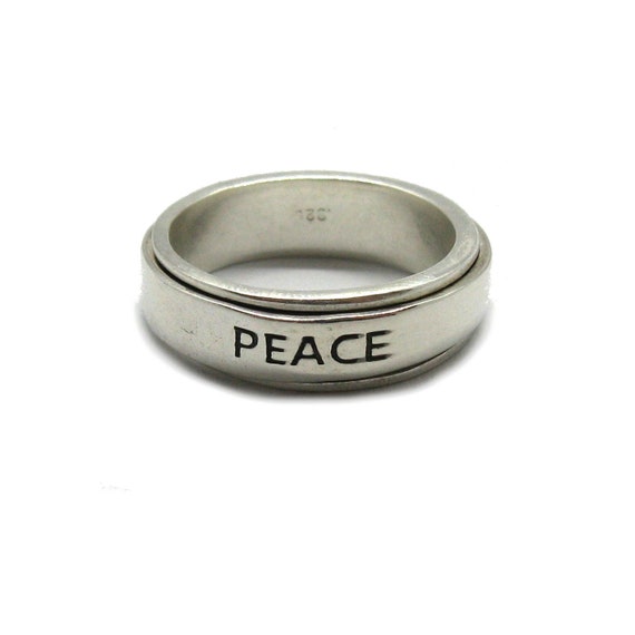 R001848 Sterling silver ring spinner band Peace solid hallmarked 925