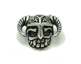 Sterling Silver Pendant Bead Viking Skull Charm Solid Genuine Hallmarked 925 Nickel Free