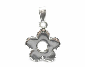 Sterling Silver Flower Pendant, Minimalist Floral Necklace Stamped 925 Nickel Free