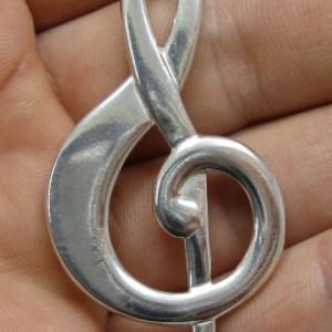 PE000735 Sterling silver pendant   solid 925 Huge Treble Clef