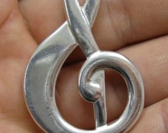 PE000735 pendentif en argent massif 925 énorme clef de sol