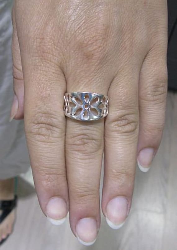 Anillo de plata esterlina sólida 925 Flor r001490