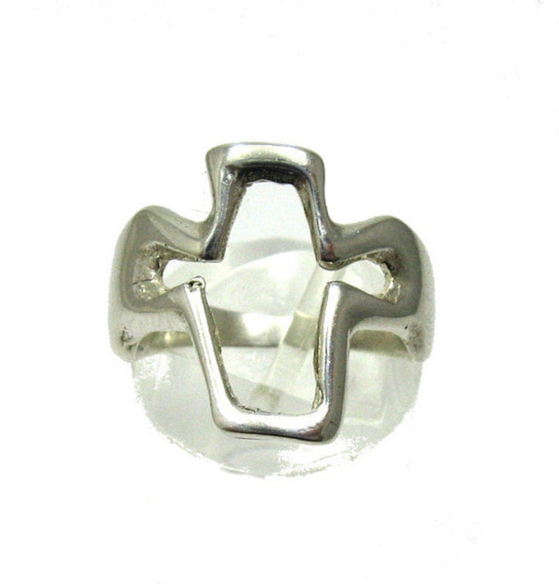 R001320 Bague Argent Massif 925 Chevalier Croix image 1