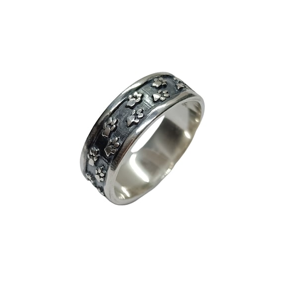 Helen De Lete Anillo Ajustable De Plata De Ley S925 Con Huellas De Perro Para Mujer, Plata De Ley 925, NA