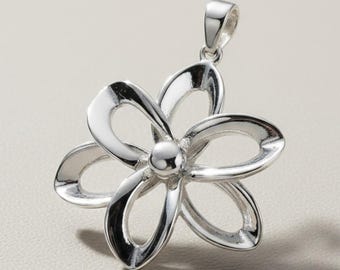 Colgante de flor de plata de ley, collar floral hecho a mano (32 x 34 mm)