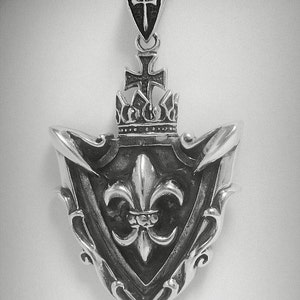 Sterlingzilveren hanger massief 925 King Fleur de Lys Crown Cross