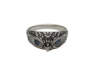 Sterling Silver Ring Owl Solid Hallmarked 925 With Hematite