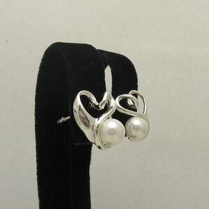 Sterling Silver Earrings Hearts With Pearls Solid Hallmarked 925 Nickel Free image 3