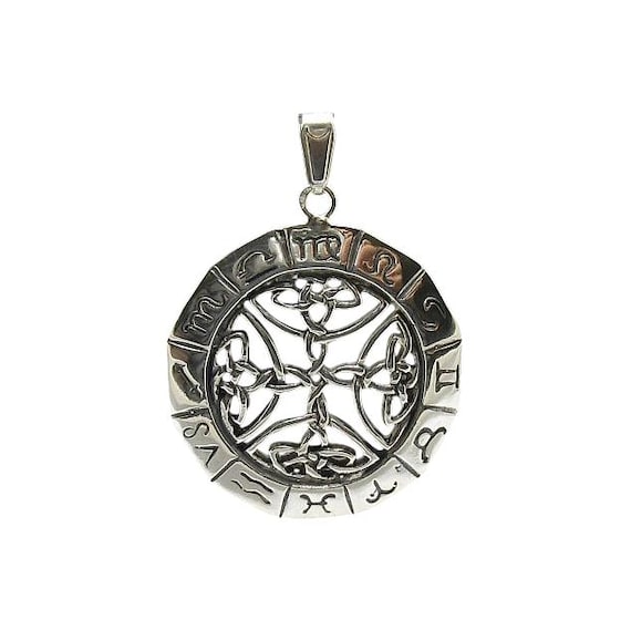 Sterling Silver Zodiac Pendant: Celtic Knot Horoscope Amulet