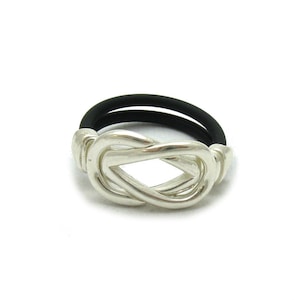 Sterling Silver Twist Knot Ring with Black Rubber Band Hallmarked 925 Nickel Free
