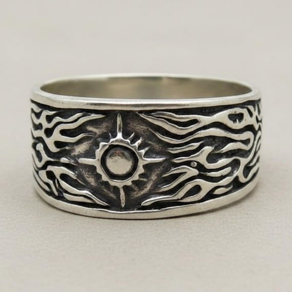 Sterling Silver Sun Ring 13mm Wide Band Stamped 925 Nickel Free - Etsy