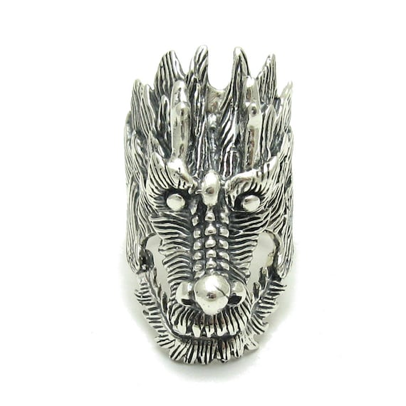 大きなスターリングシルバーリング ドラゴン ソリッド ホールマーク