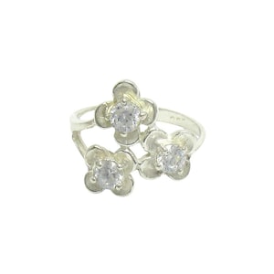 Sterling Silver Floral Ring With 3 Cubic Zirconia Solid Hallmarked 925 Nickel Free