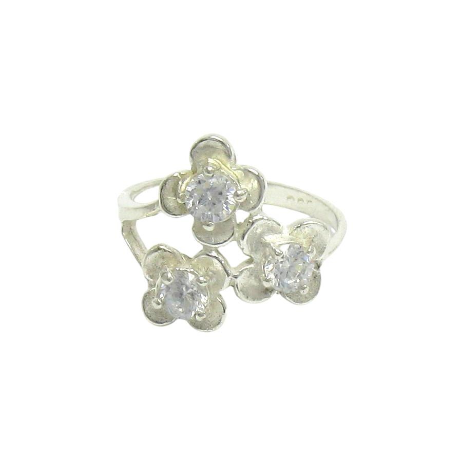 Bague En Argent Massif Avec Fleur Et Zirconiums - Taille 60 - Occasion